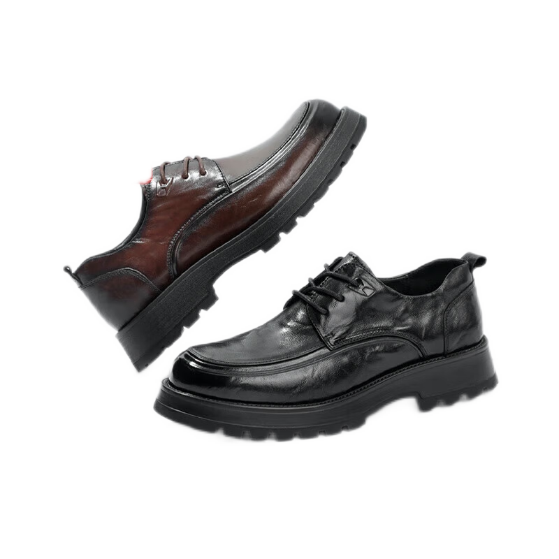 Belle Men's Pleated Business Leather Shoes Cowhide Thick Sole Formal Shoes A1422AM4 Black - Suede Lining 38
