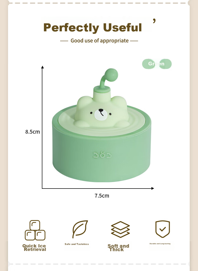 AOmeiyou Ice Cube Tray Mold, Refrigerator Homemade Ice Cube Tray, Food-Grade Silicone Ice Cube Mold, Avocado Green, 6 Compartments 15