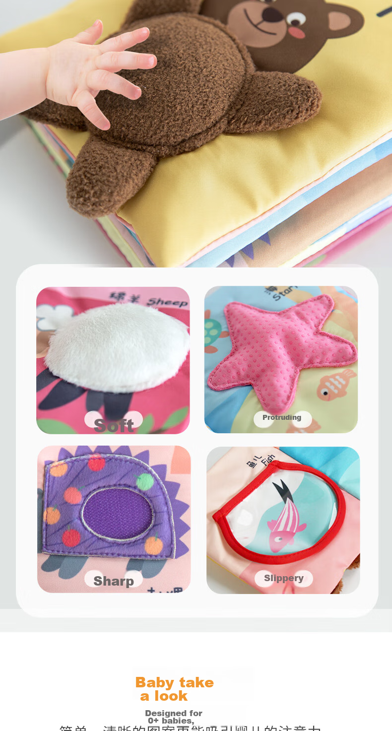 LALABABY Baby Cloth Book, Early Education Tear-Resistant Infant Toy, Touch And Feel Gift Box Set, 4 Pieces 11