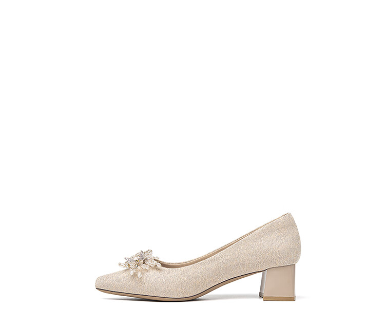 Josiny New Year High Heels, Spring And Autumn Dress Shoes, Pointed Toe Chunky Heel Shallow Mouth Pumps, Elegant Wedding Shoes, Light Gold, Size 38 6