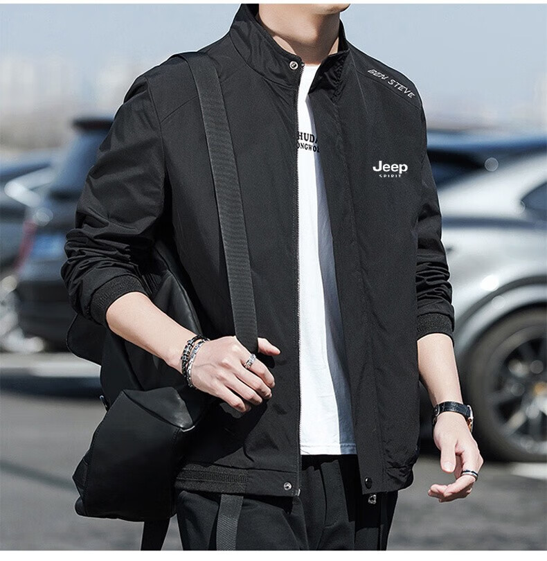 JEEP SPIRIT Men's Jacket, Spring And Autumn Outerwear, Stand-Up Collar, Outdoor Business Casual Wear for Young And Middle-Aged Men, Bean Green, M 1