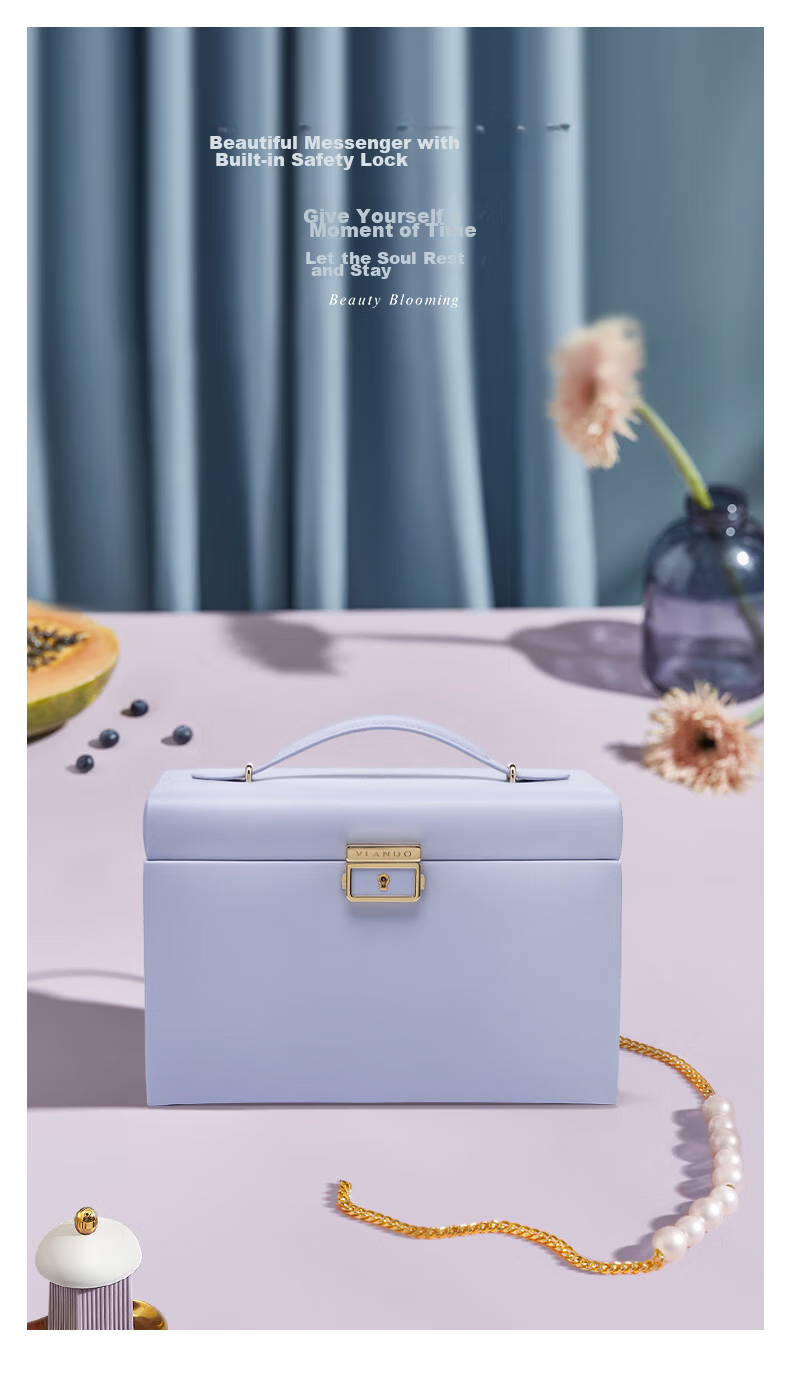 VLANDO Lockable Jewelry Box with Lambskin Pattern, High-End Luxury Large Capacity Storage Box, Wedding Gift, Mid-Autumn Festival Gift for Girlfriend 5