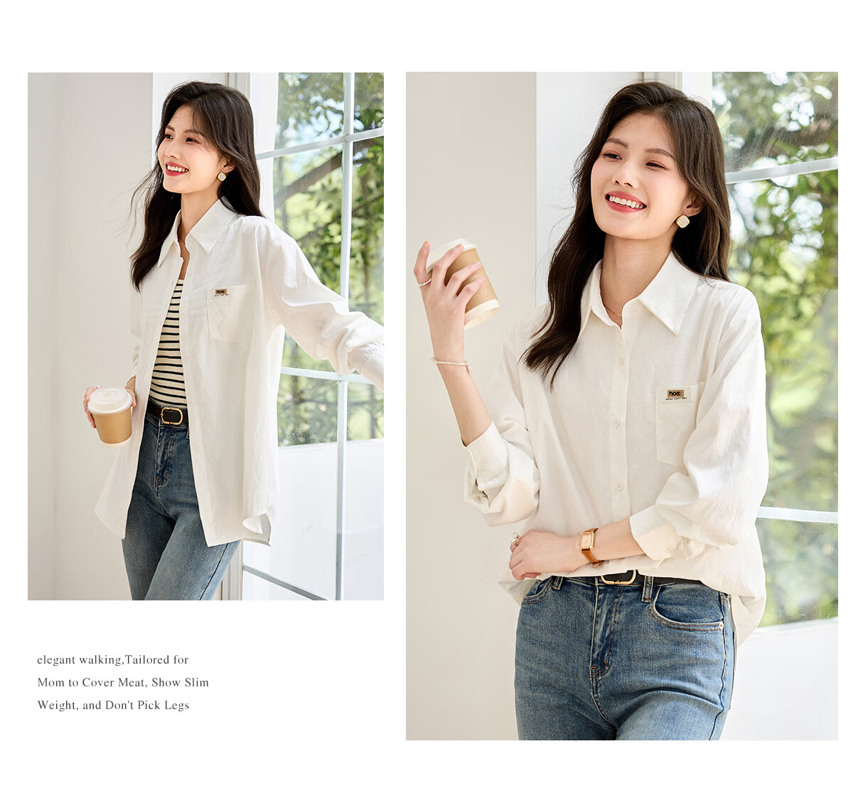 Taxiang Long-Sleeve Shirt for Women, Office Wear, Commuter White Shirt, Casual Loose Versatile Blouse Cardigan T141C2720 19