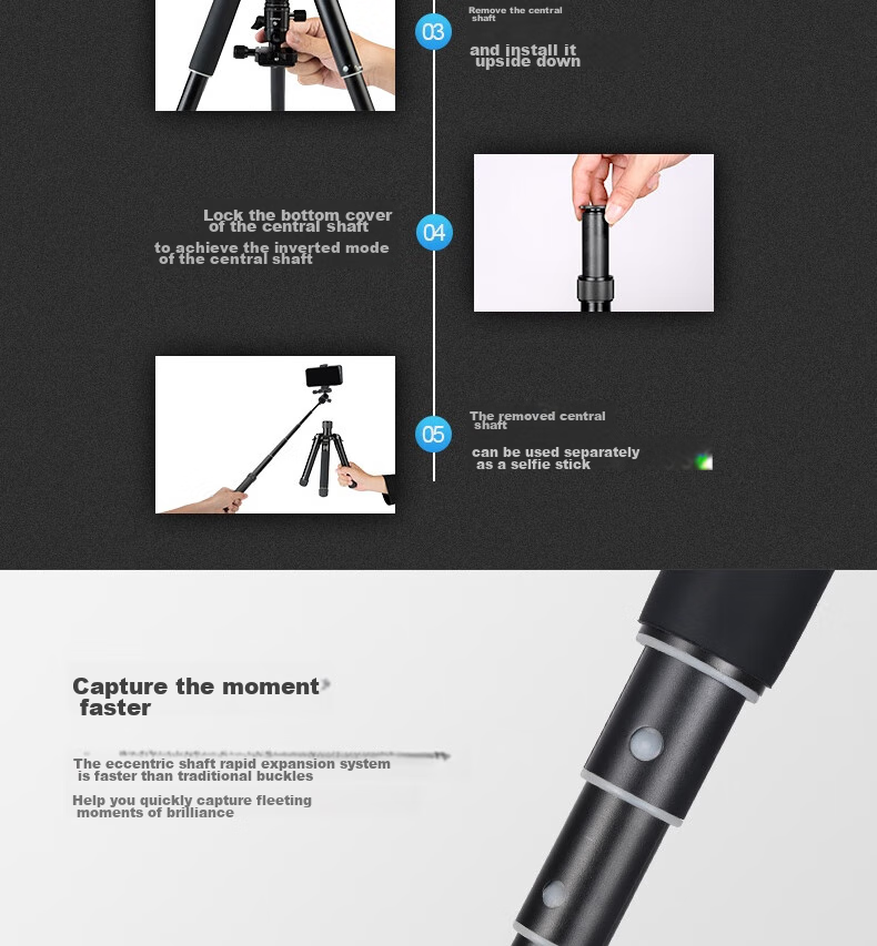 Fotopro FY810 Digital Panoramic Tripod Selfie Stick, Desktop Tripod for Digital Cameras, Three Modes, Multifunctional Portable Tripod 5