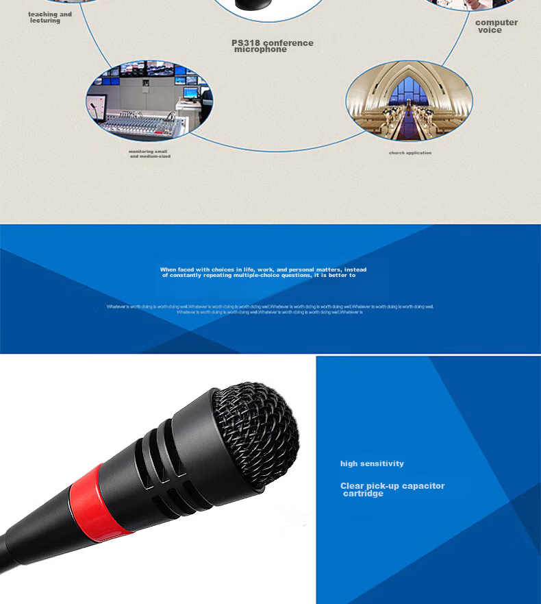 Lingque PS312 Wired Conference Microphone Desktop Gooseneck Pickup Anti-Interference Phantom Power 48V Rechargeable Long Rod Condenser Mic 6