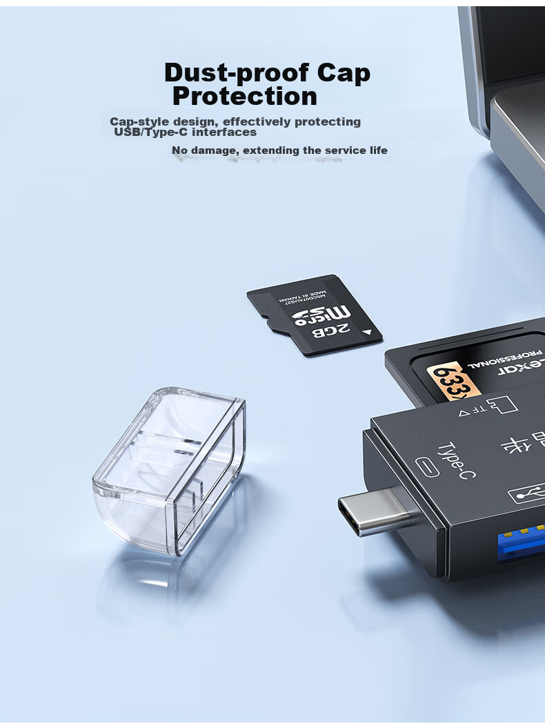 Jinghua USB Multi-Function High-Speed Card Reader SD/TF Six-In Card Reader Supports Phones, Laptops, DSLR Cameras, Dash Cams, Memory Cards Black N452 10