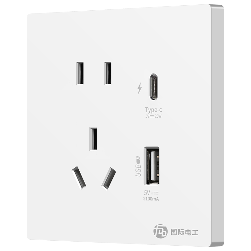 FDD Socket Panel, 86-Type Wall Power Switch, Concealed Recessed Five-Hole Socket, Frameless Large Panel, White, USB+Type-C Five-Hole [20W] White