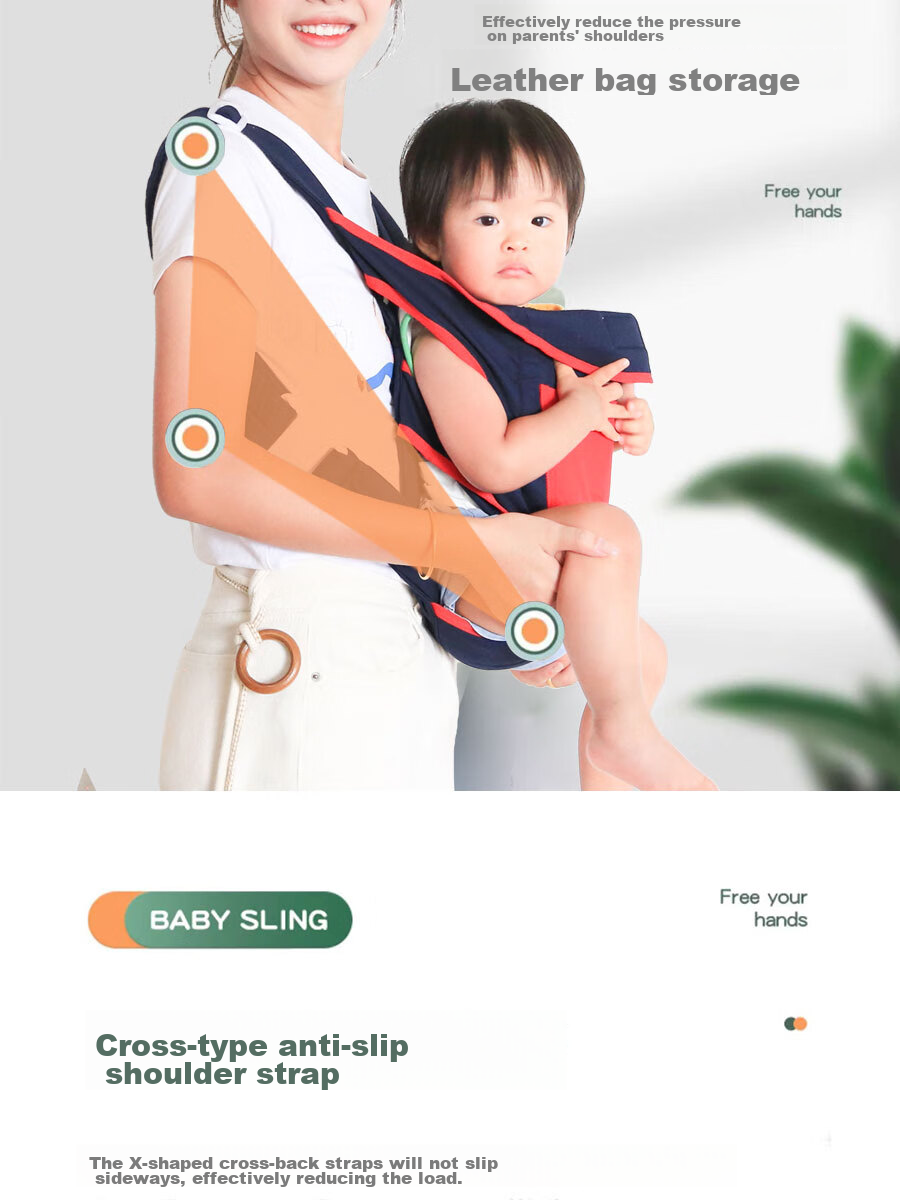COOKSS Baby Carrier, Infant Carrying Aid, Double Shoulder Cross-Carrying Style, for Toddlers And Older Children, Ages 1-3, Simple Pure Cotton Breathable Universal Desig 8