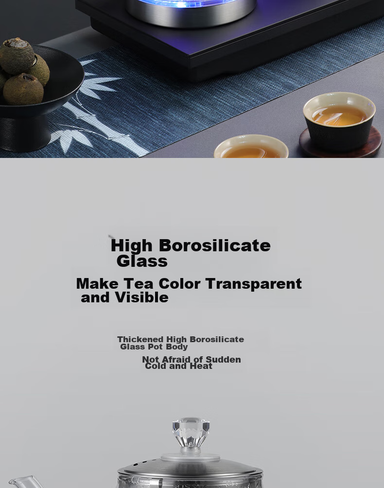 Biooner Fully Automatic Bottom Double Water Inlet Electric Kettle, Glass Water Boiler for Home And Office Use, Integrated Tea Table And Countertop, Built-In Electric Tea Stove, Tea Set Package, Light Luxury Silver Three-I 22