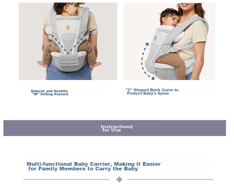 ERGObaby American Ergonomic Baby Carrier, Alta All-Stage Labor-Saving Ventilated And Breathable, 6 Carrying Methods, Baby Seat in Gray 16