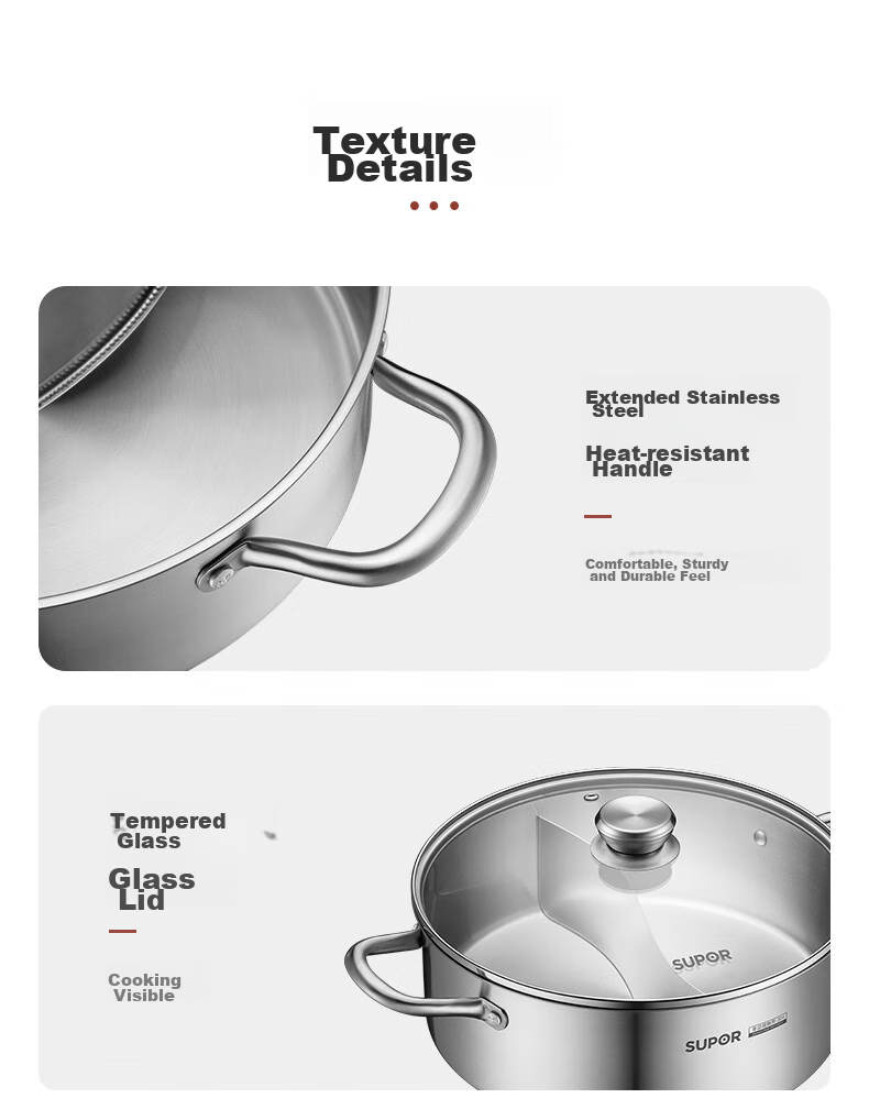 SUPOR Exquisite Stainless Steel Base Clear Soup Hot Pot 28cm, Compatible with Induction Cooker, Hot Pot Utensil ET28AAS05 13