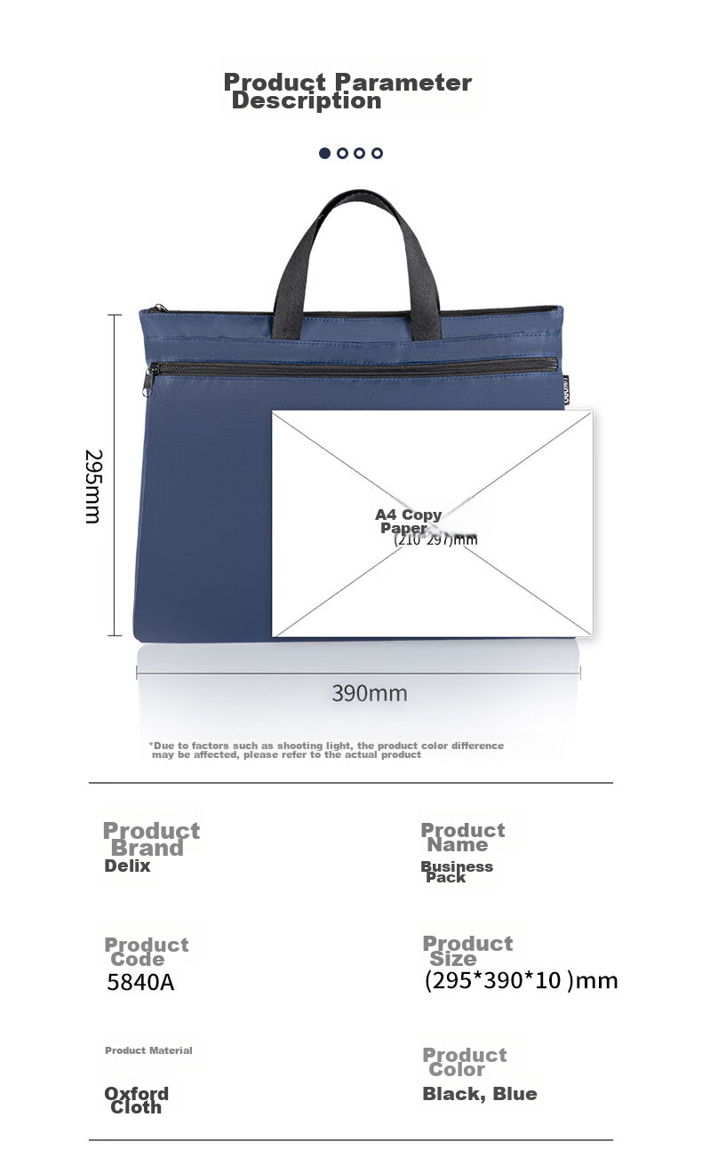 Deli Double-Layer Business Bag/document Bag/briefcase/zipper Pouch, Handbag for Men And Women, Business Meeting Bag, Portable Document Storage Bag, P05840A Black 9