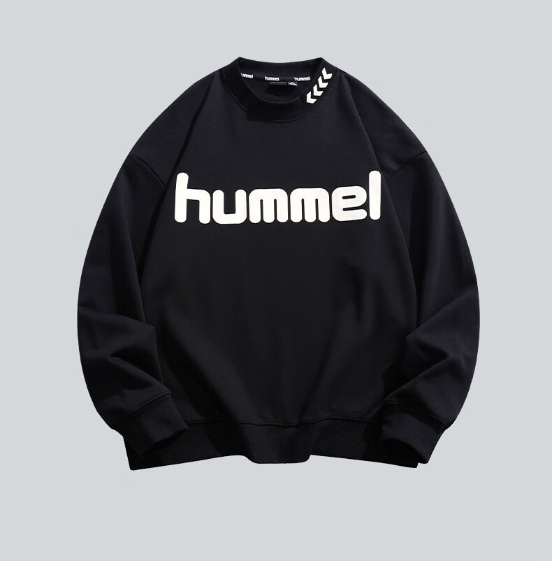 Hummel Spring And Autumn Heavyweight Sweatshirt for Men And Women, Couple Outfit with Embroidery, Loose-Fitting Round Neck Top for Spring, Base Layer, Black, S 17