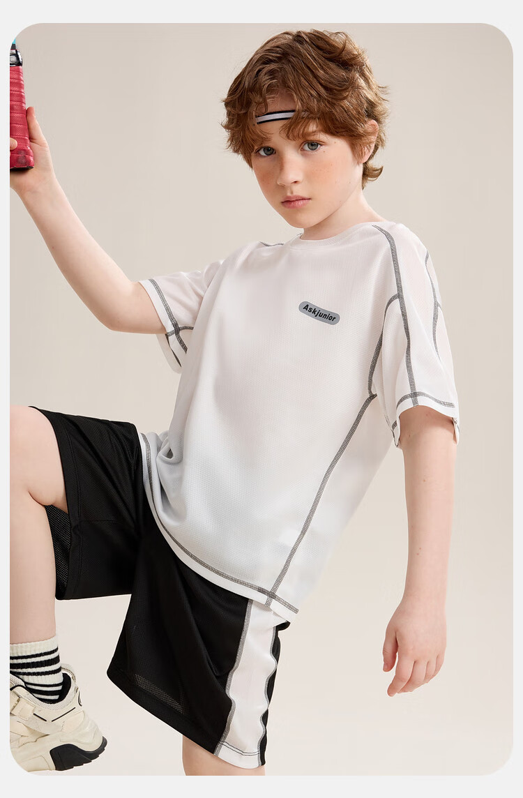ASK JUNIOR Boys' Sports Set Summer Children's Lightweight Quick-Dry T-Shirt + Shorts Two-Piece Tennis Outfit for Older Kids 150 3