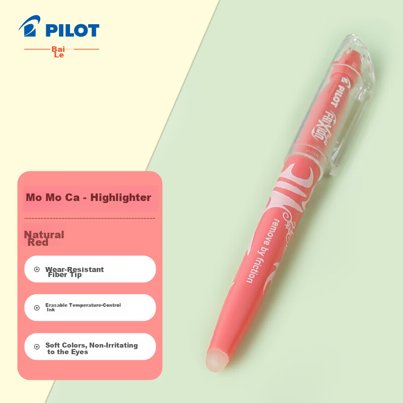 PILOT Erasable Highlighter, Natural Color Series, Colored Frixion Marker, Fluorescent Pen, Highlighting Pen, Student Use, Non-Bleeding Marking Pen, Stationery, SW-FL Slanted Tip, Red