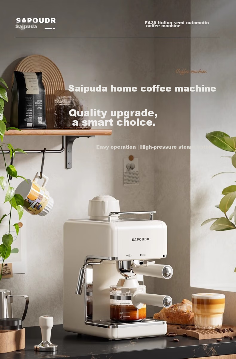 Saipuda EA39 Home Semi-Automatic Coffee Machine Small Italian Style Milk Frother American Office Dormitory All-in-One Grinder Black JD Self-Operated 1