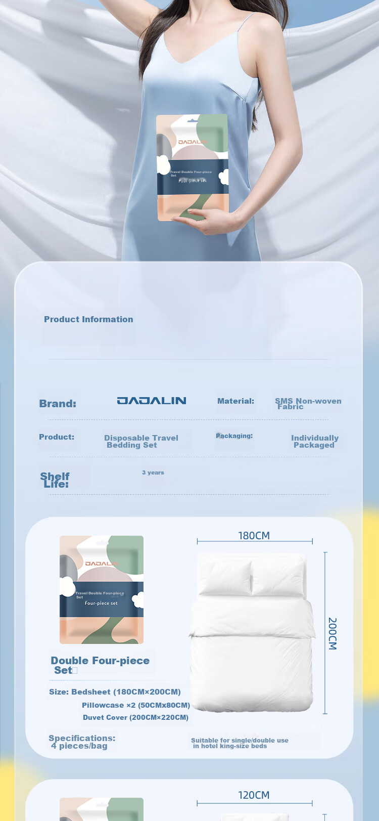 JAJALIN Disposable Bed Sheet, Duvet Cover, Pillowcase, Three-Piece Set, Travel Essentials, Hotel Supplies, Hygienic Single-Person Versio 10