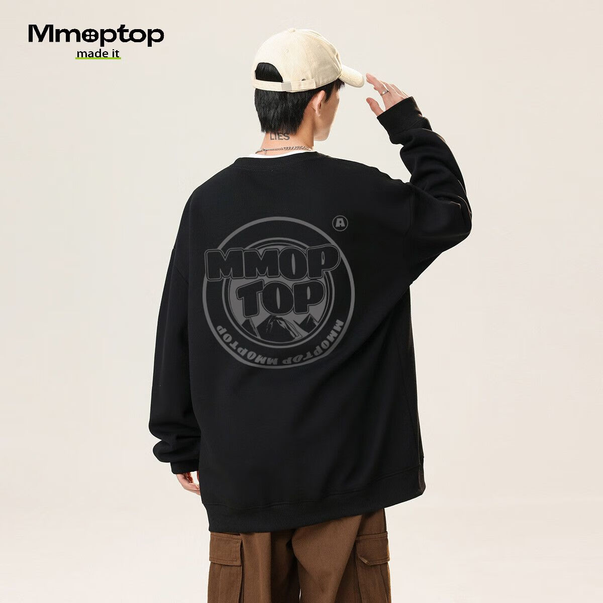 Мужская толстовка MMOPTOP с принтом, модная, свободная, удобная, с круглым вырезом, пуловер для осени и зимы, MMWY05, черный, размер M