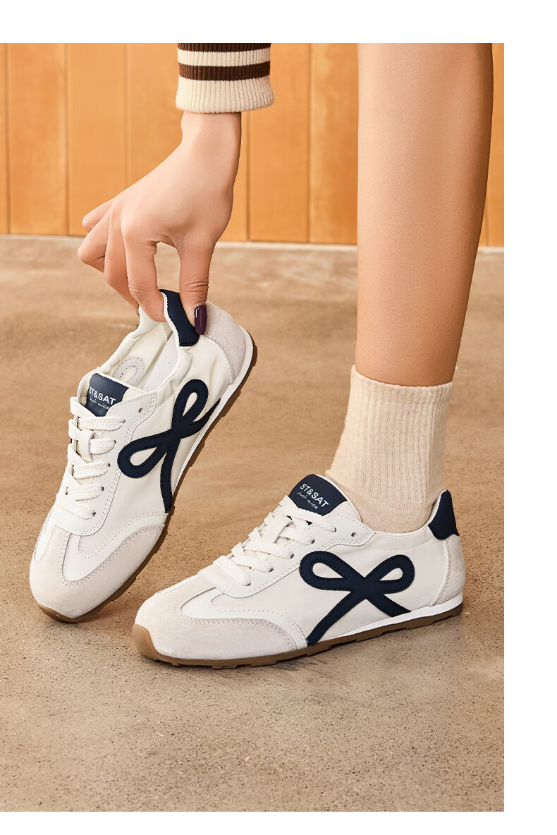 St&Sat Women's Shoes, Training Shoes, 2025 Autumn Breathable Sneakers, Versatile Casual Shoes SSD1112CAE, Beige/red, Size 35 8