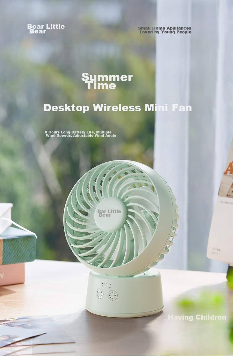 Bear Electric Fan, Small Desk Fan for Office, Mini Portable USB Rechargeable Fan, Dorm-Specific Desktop Fan Companion DFS-C09L8 1