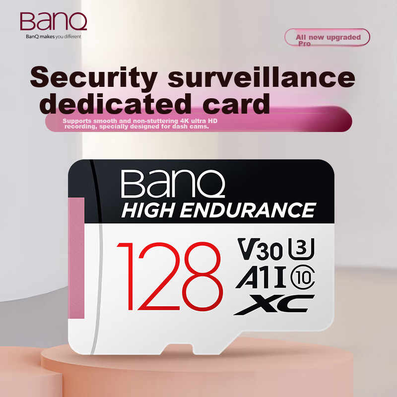 Banq 128GB TF (MicroSD) Memory Card A1 U3 V30 4K Dash Cam & Security Monitoring Dedicated Memory Card, Highly Durable