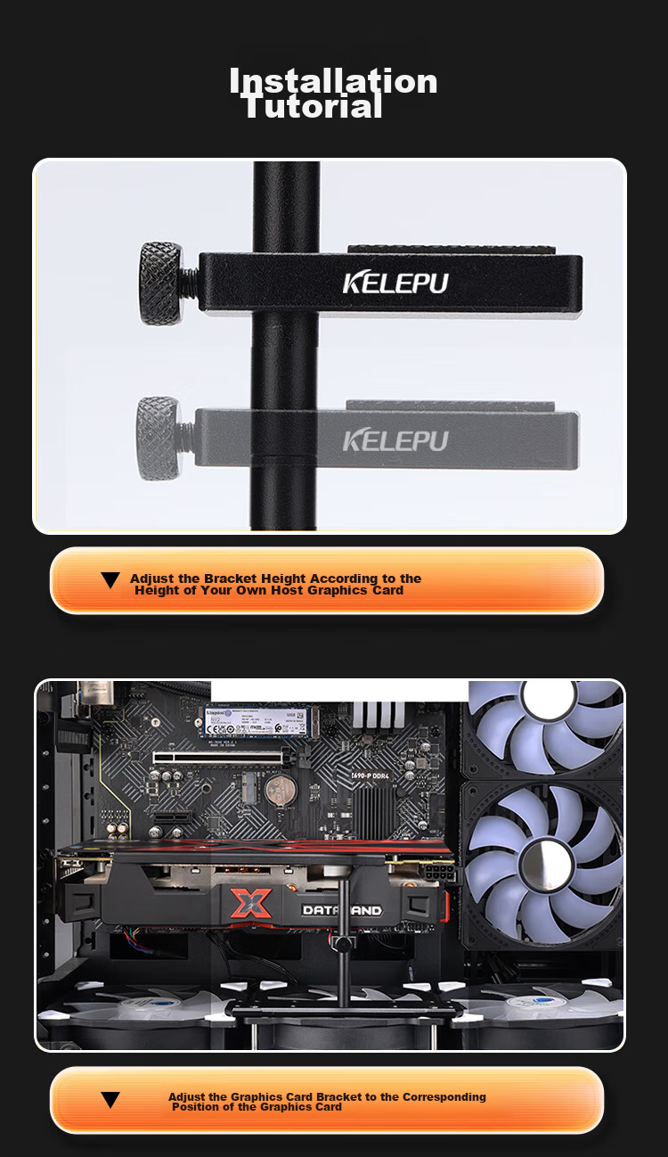 KELEPU Graphics Card Support Stand, Vertical Main Case View, Large Graphics Card Support Frame, Fan Installation, Graphics Card Anti-Bend Bracket, Single Card Black 9