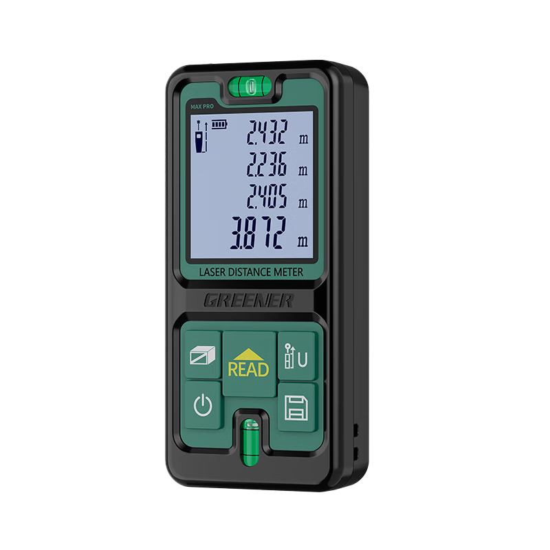 Greenlin Laser Distance Meter High-Precision Handheld Infrared Measuring Tool Battery Powered 70m Dual Universal Bubble Level