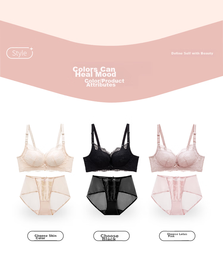 Dushiliren Women's Wireless Breathable Bra, Patented Side Push-Up, Lace Sexy Brassiere Set, 2B25W2 15
