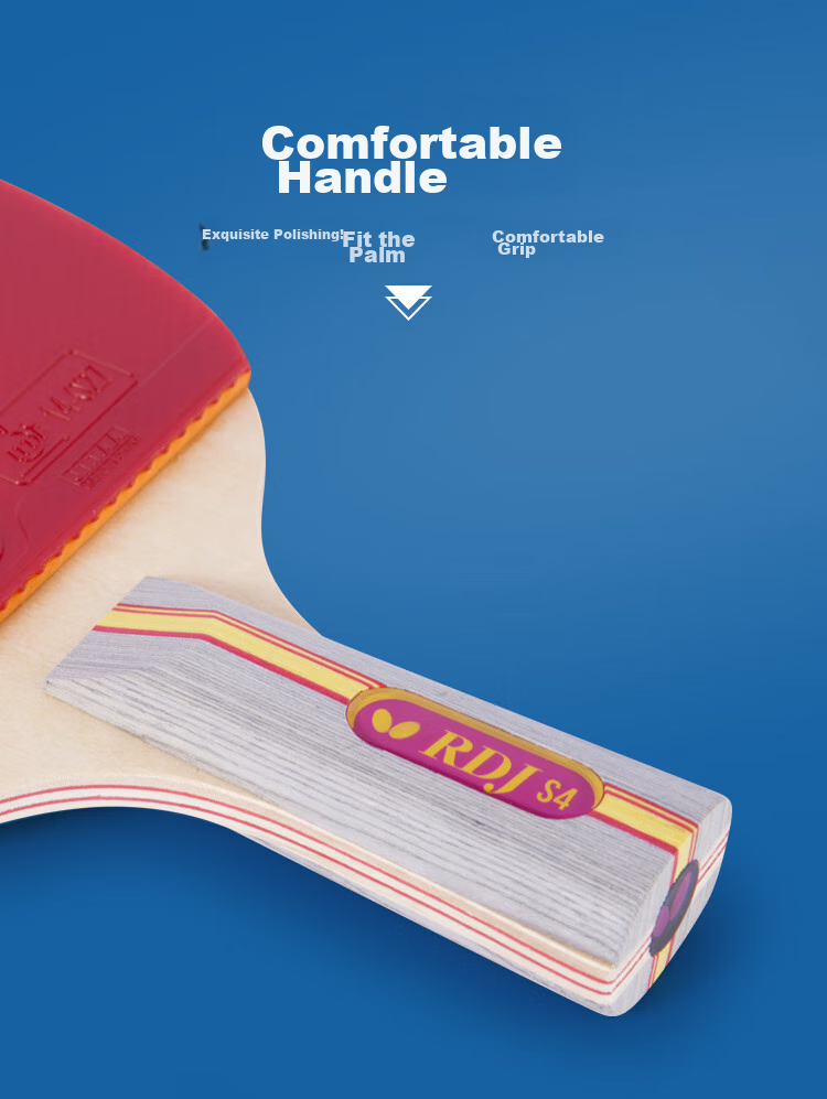 BUTTERFLY S Four-Star Table Tennis Racket, Finished Straight Handle, 5-Ply Pure Wood, Double-Sided Reverse Rubber 6