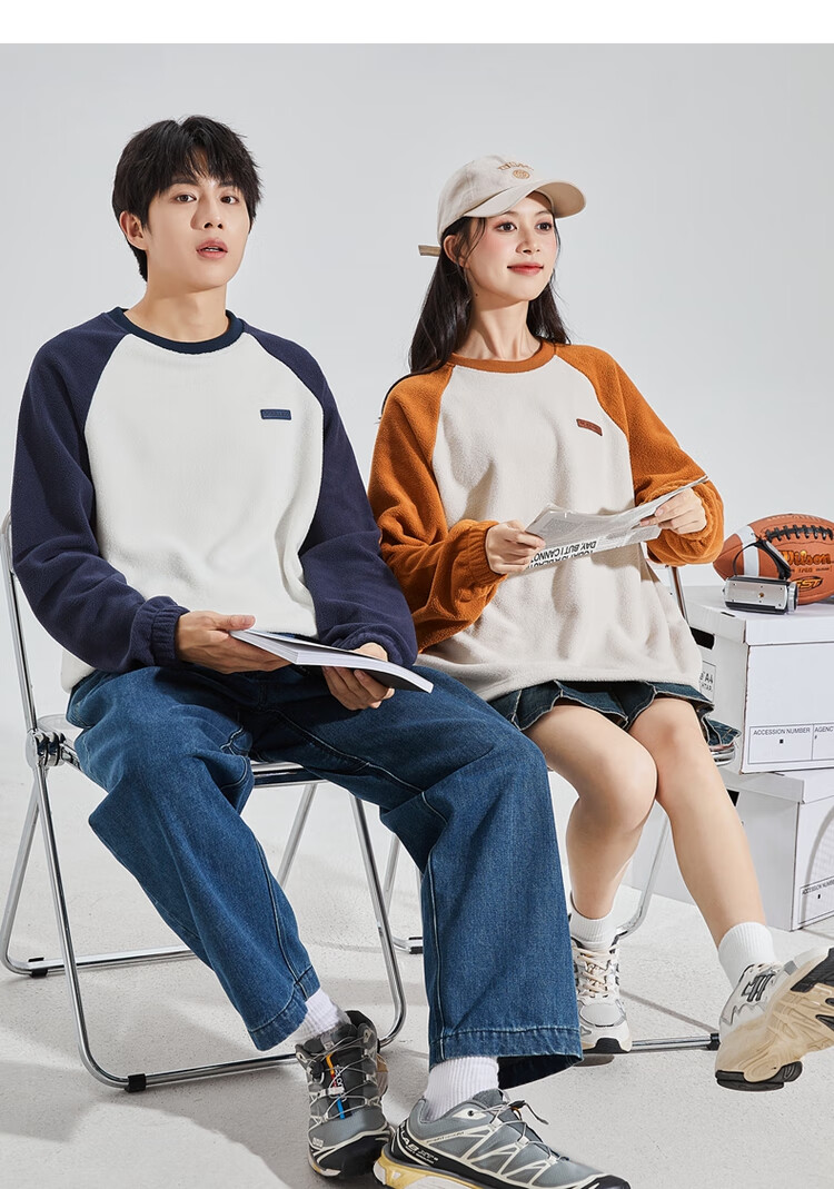 TonLion 2023 Couple's Matching Round Neck Raglan Sleeve Fleece Sweatshirt, Men's Style/black, S 15