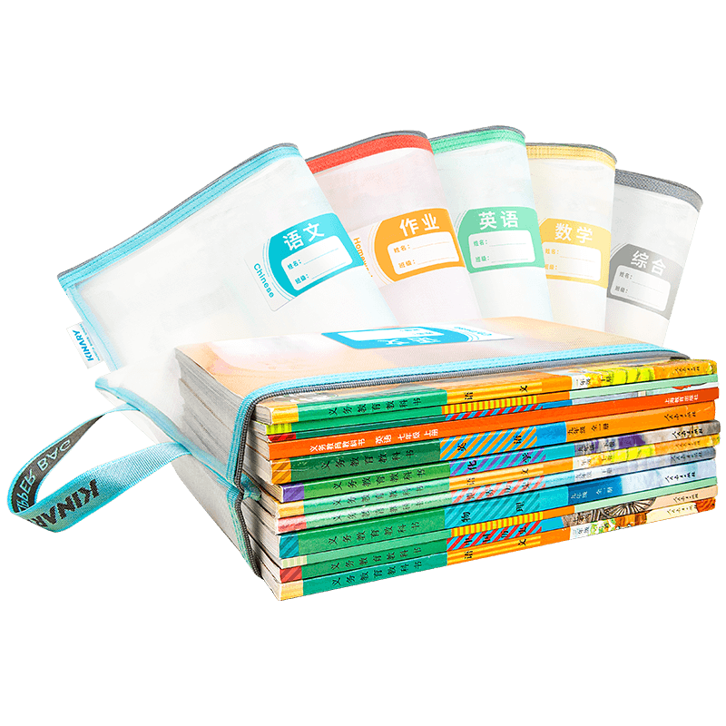 Jindeli 5 A4 Transparent File Folders for Elementary And Middle School Students, Subject Classification Pouches with Zipper, Book And Homework Storage Bags, Handheld Pouches, Stationery And Tutoring Bags FB8770-5
