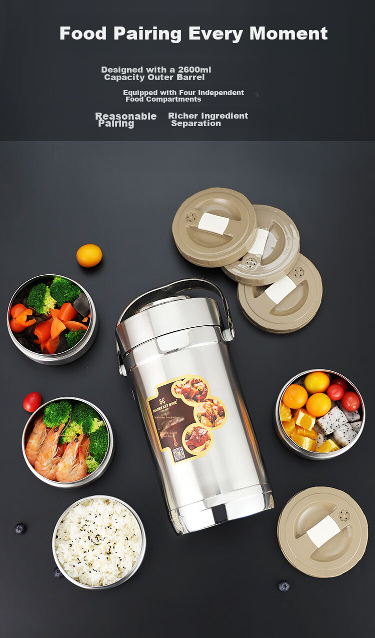 Jinyaoshi 304 Stainless Steel Vacuum Insulated Lunch Box, Classic 2.6L Capacity, All-Steel Design, Thermal Food Container, GK-JBD2600T 9