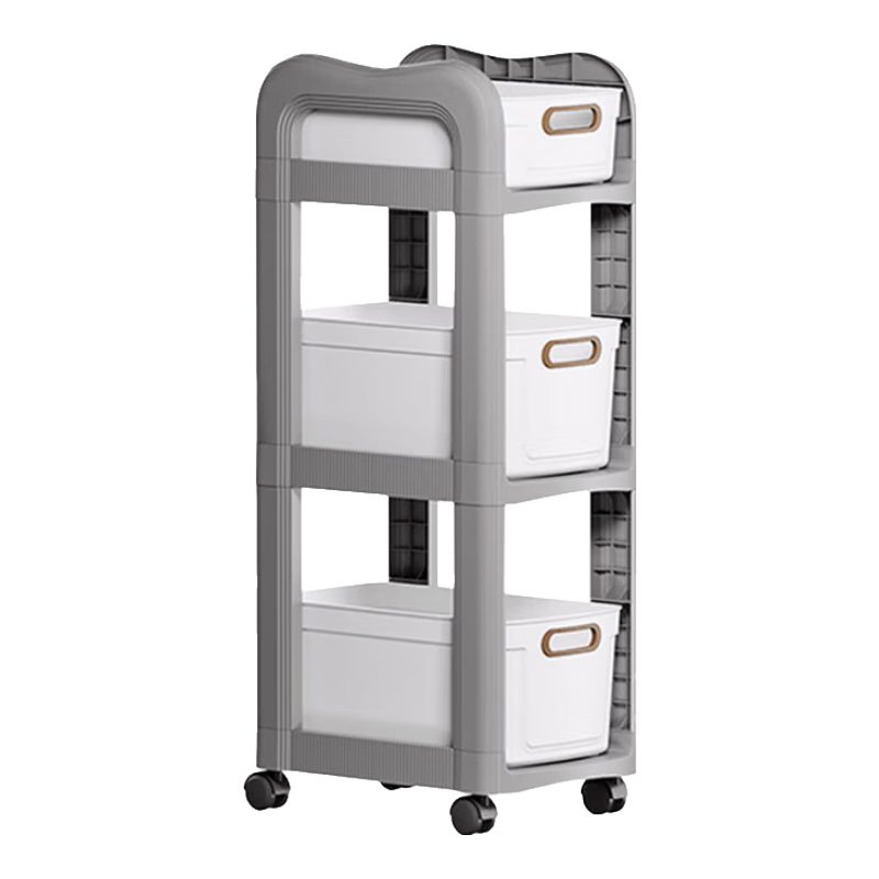Yijia Mobile Bookshelf, Small Floor-Standing Bookshelf, Home Multi-Layer Book Storage Rack, Movable Small Cart, Two-Tier Gray And White