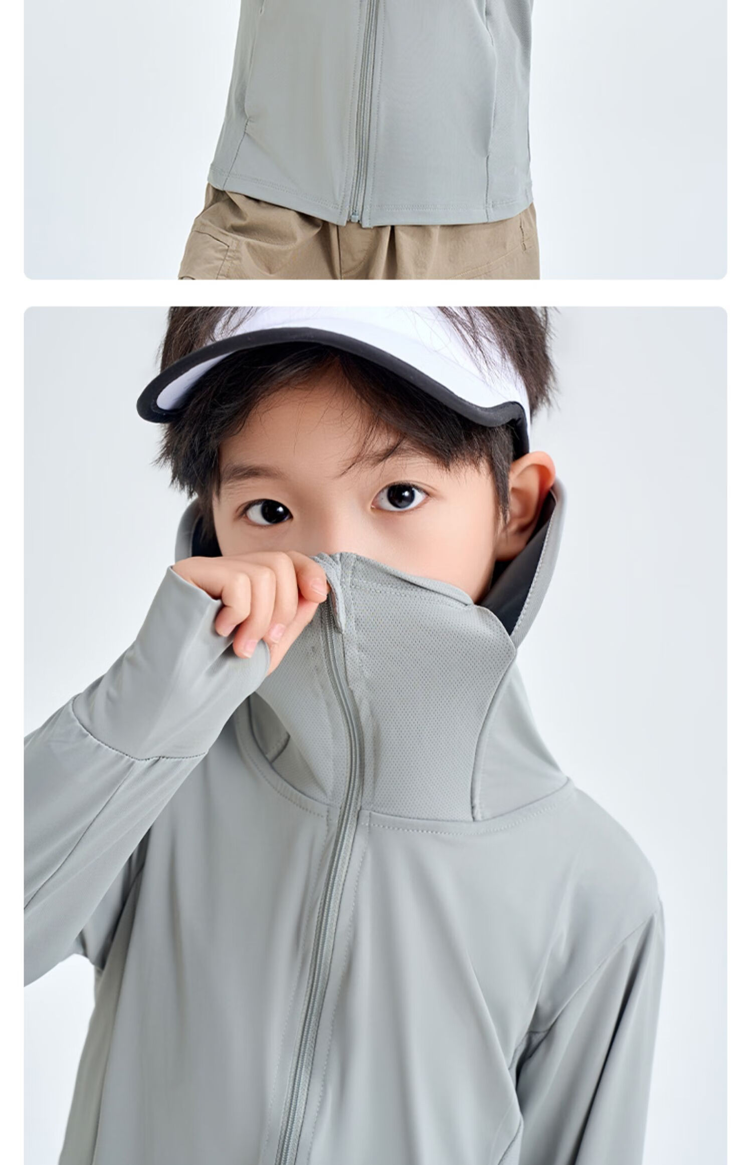 Luomeng Children's Summer New UV Protection Sun Protection Clothing, Kids' Air Conditioning Shirt, Light Gray Sun Protection Clothing, Size 160 24