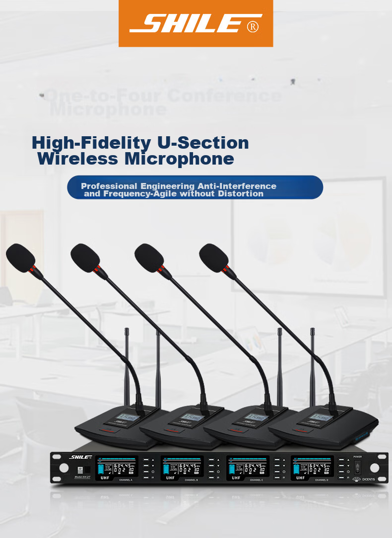 SHILE Wireless Microphone System with Four Handheld Mics, UHF Adjustable Frequency Microphones for Meetings, Training, Lectures, Events, Karaoke, KTV, SH-27 Model with 4 Handheld Mics 1