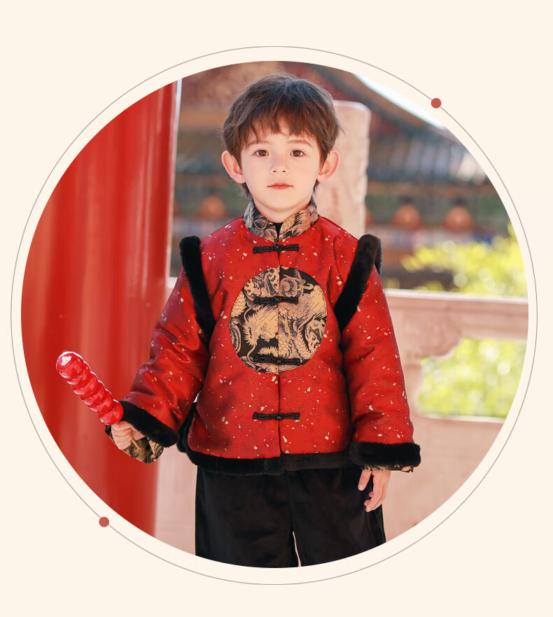 Romon Tang Suit Boys Hanfu Dragon Year New Year Outfit Children's Chinese Style Performance Costume Bright Red [Top Only] 110 13