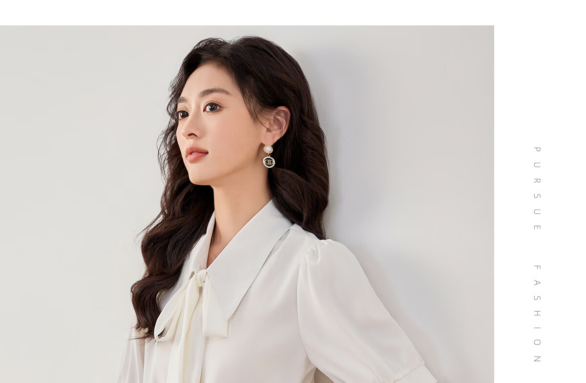 Chushen Long-Sleeve Shirt for Women, Elegant Lapel Design with Bow Tie, Casual White Blouse S13KC2990 Size M 13