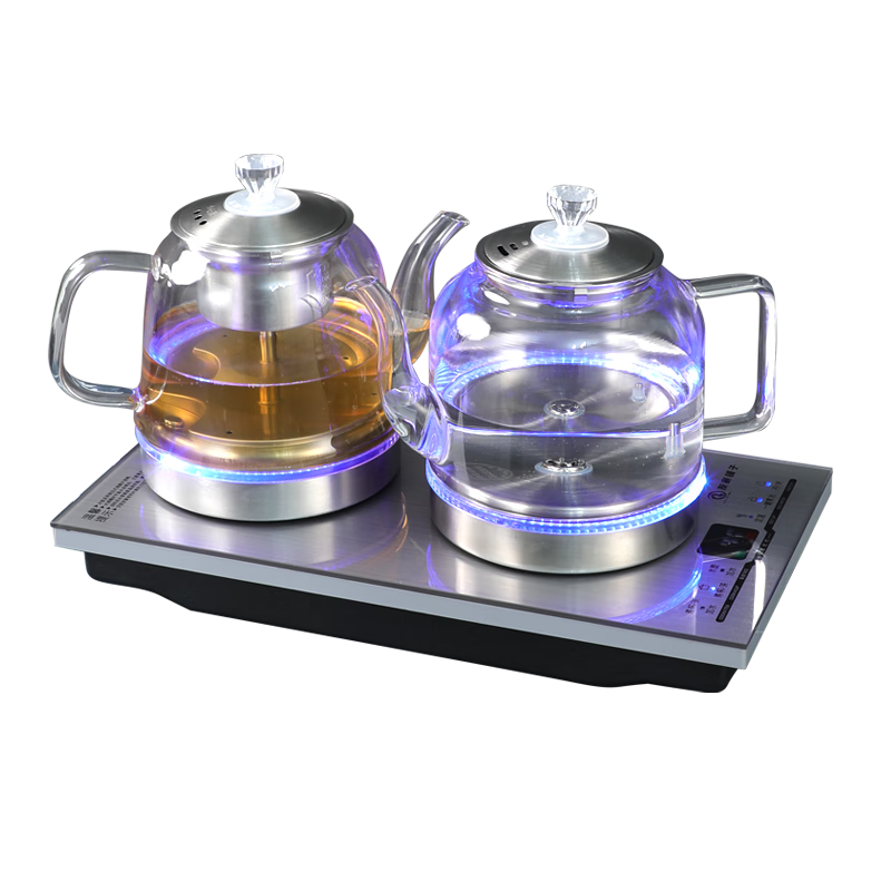 Biooner Fully Automatic Bottom Double Water Inlet Electric Kettle, Glass Water Boiler for Home And Office Use, Integrated Tea Table And Countertop, Built-In Electric Tea Stove, Tea Set Package, Light Luxury Silver Three-I