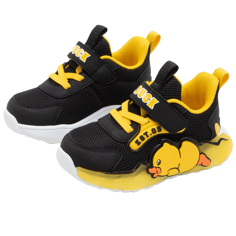 B.Duck Children's Sports Shoes for Boys And Girls, Autumn Wear-Resistant Shock-Absorbing Lightweight Baby Shoes 3901 Black Size 23