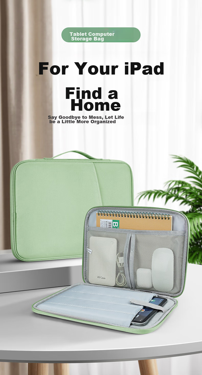 JPLAYER Tablet Storage Bag, 13-Inch Shockproof Protective Case, Handbag Suitable for IPad Pro/Huawei MatePad Pro 12.6/Lenovo Xiaoxin/Xiaomi, Fresh Gree 1