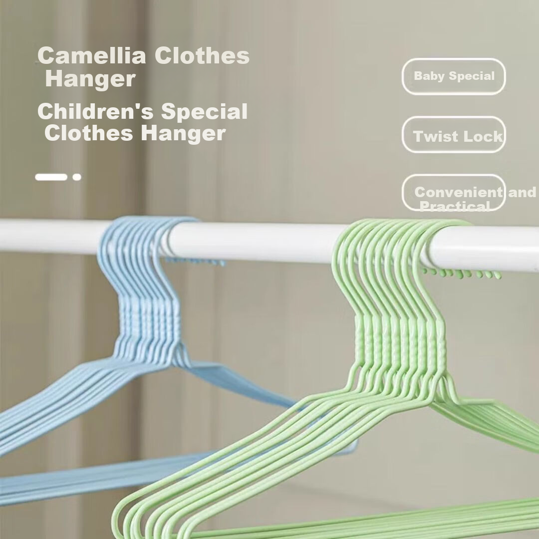 CHAHUA Children's Plastic-Coated Hangers, Baby Clothes Drying Racks, Non-Slip Household Laundry Hooks for Toddlers, Random Colors, Pack of 10