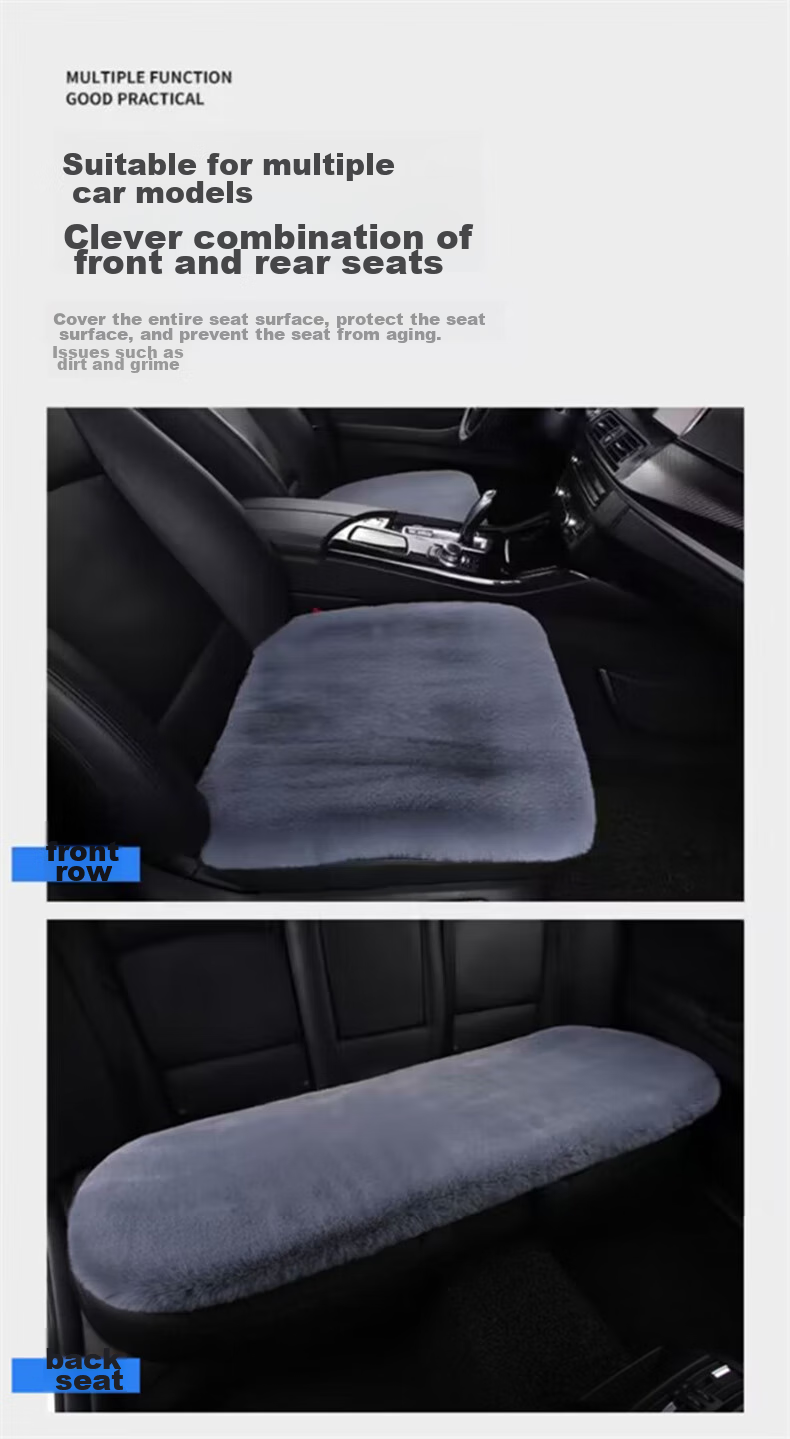 GREAT LIFE Car Seat Cushion, Winter Plush Faux Rabbit Fur Seat Cover, Warm Pad, Front And Rear Single Piece Small Square Cushion, Three-Piece Set 6