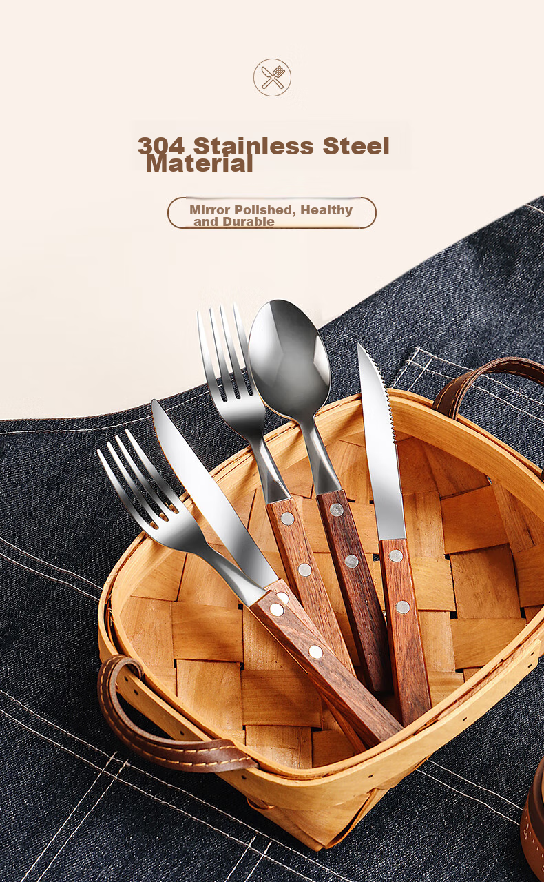 CRISTALGLASS 304 Stainless Steel Steak Knife And Fork Set, Rosewood Handle Thickened Cutlery Set for Western Cuisine 2