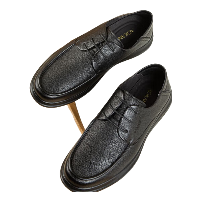 Aokang Business Casual Leather Shoes, Sheepskin Soft Sole Comfortable Lace-Up Work Shoes, Black Size 42