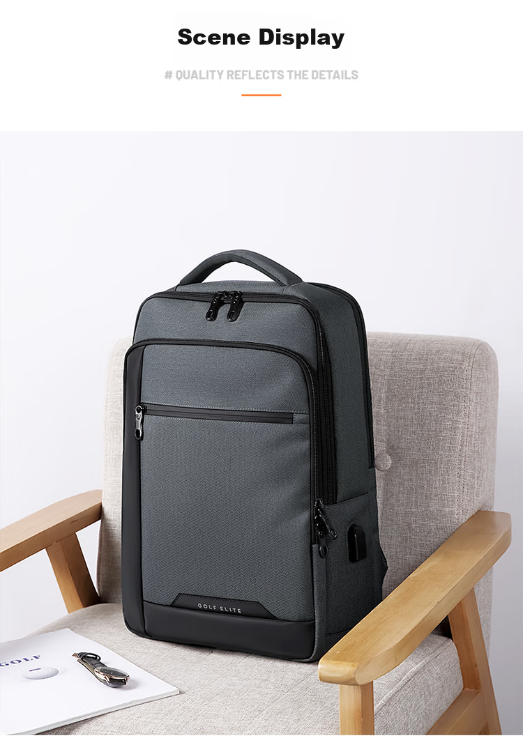 GOLF Backpack for Men, Large Capacity 15.6-Inch Laptop Backpack, USB Interface with Multiple Compartments, Business Casual Travel Bag for Students, Dark Gray with Black 26