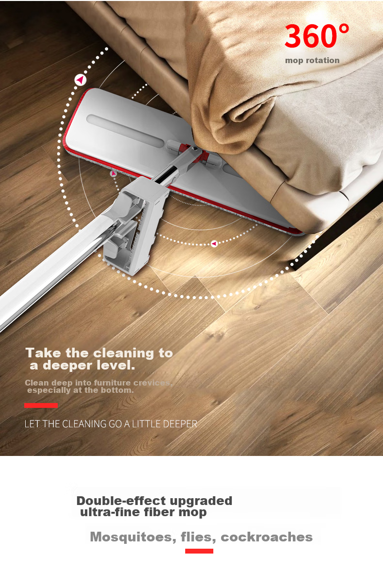 Okaywife Flat Mop, 35CM, 2 Pieces of Cloth, No Hand Washing Required, with Squeegee Strip, Household All-In Lazy Person's Tool, Absorbent Mopping Cloth 11