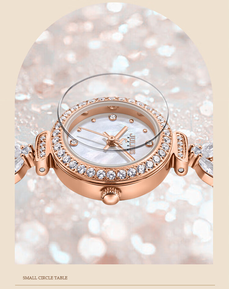 Julius Watch for Women, Mermaid Gift Box, Girlfriend Gift, Zirconium Bracelet, Quartz Ladies' Student Watch, Rose Gold MG-1435B 8