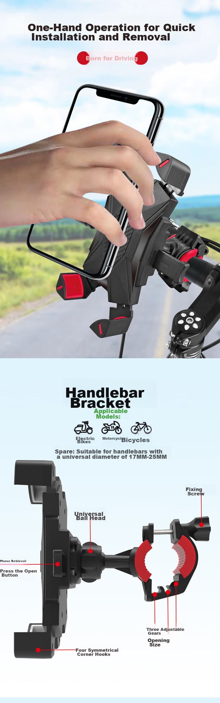 MAIKUQI Cycling Handlebar Phone Mount for Electric Bikes, Motorcycles, Food Delivery Riders, Couriers, Quick-Lock Phone Holder for Scooters And E-Bikes, Navigation Mount, Cycling Accessories And Equipment, Handlebar Model 4