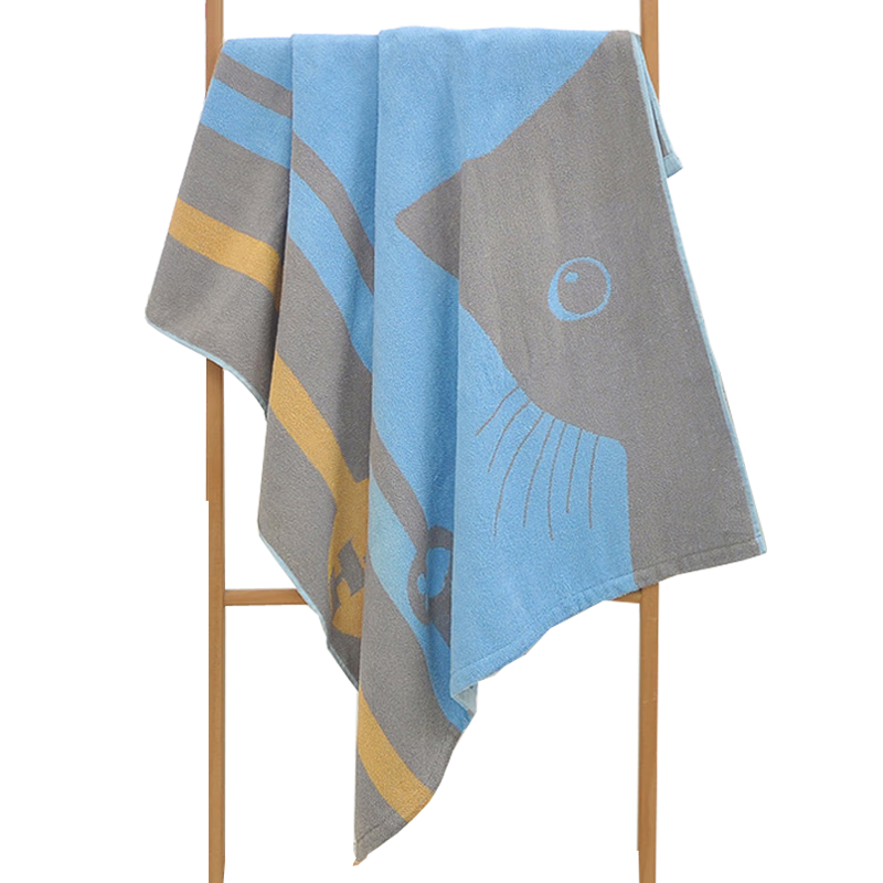 KING SHORE Pure Cotton Bath Towel, Class A Soft Cartoon Shower Towel for Home Use, Soft And Absorbent, Blue, 130*63cm, 300g