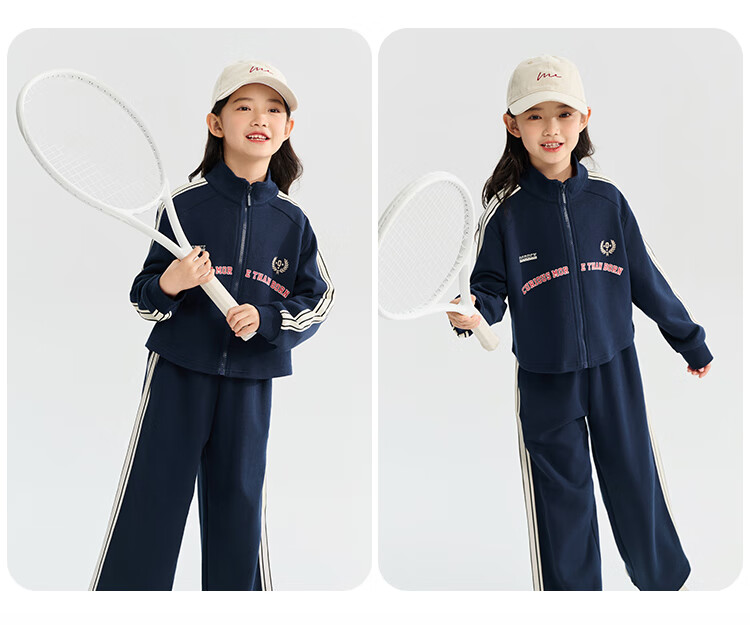 QQ DUCK Children's Clothing Set, Girls' Jacket And Pants, Korean Style Student Sportswear, Casual Light Gray; Size 140 12